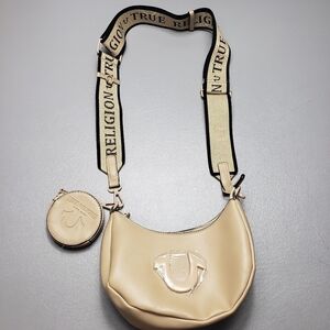 True religion tan cream crossbody bag with coin purse Keychain new without tags